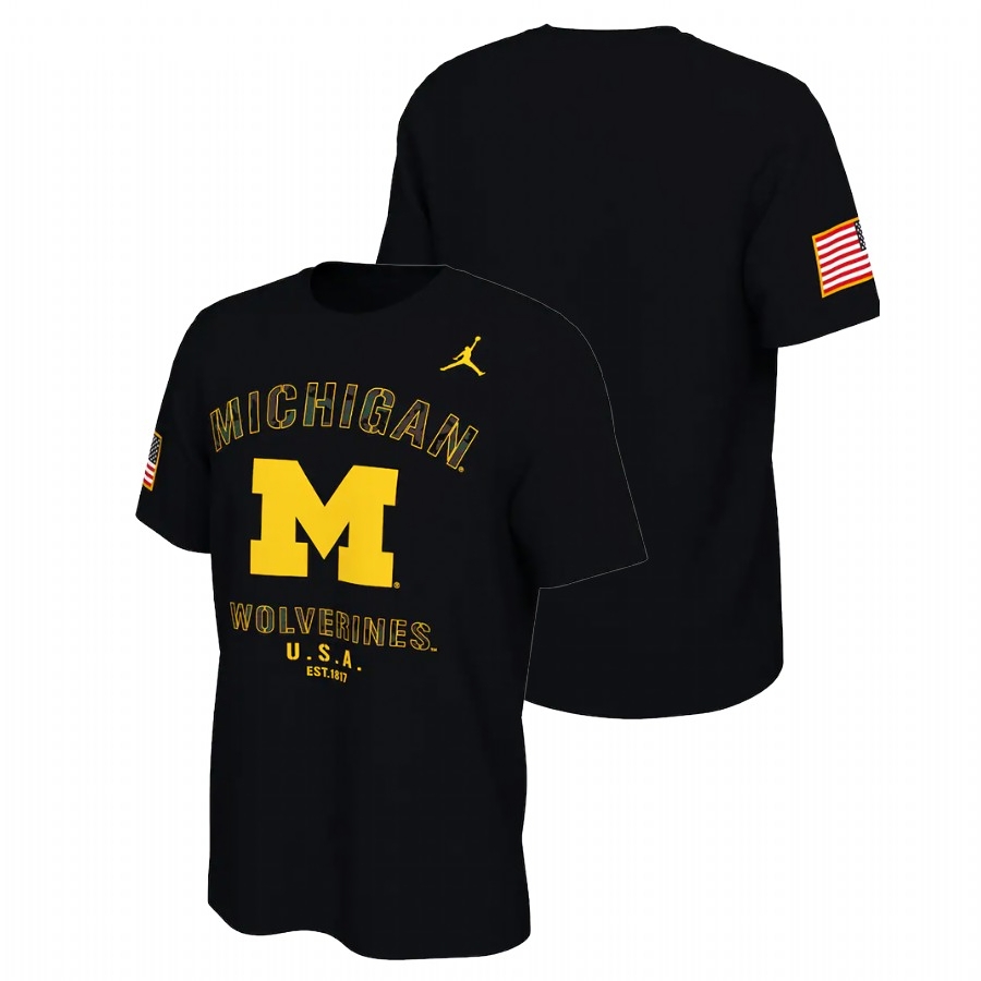Michigan Wolverines Men's NCAA Black Veterans Day 2021 America Flag College Football T-Shirt ZOG1249BG